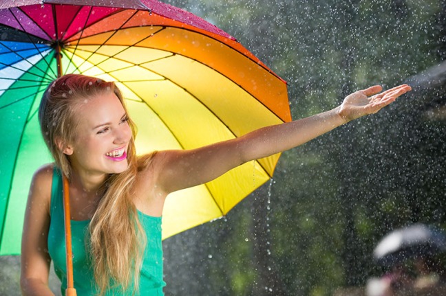 Girl with rainbow umbrella